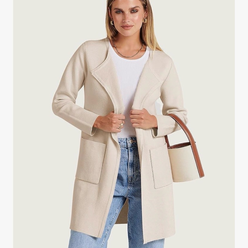 Soft Knit Open-Front Coatigan – Viscose Blend – Beige – TL00073 Small EUC